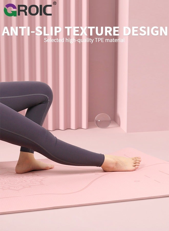 GROIC سجادة يوجا غير قابلة للانزلاق، سجادات اللياقة البدنية بيلاتيس، مضادة للتمزق مقاس 72 بوصة × 31.5 بوصة × 0.6 بوصة، سجادات يوجا سميكة للنساء، سجادات تمارين لليوجا البيلاتيس وتمارين الأرضية المنزلية مع حمالة حمل وحقيبة تخزين - Image 3